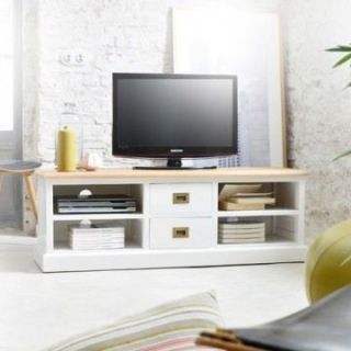 Meuble TV blanc et Teck 130 Cottage   Achat / Vente MEUBLE TV   HI FI