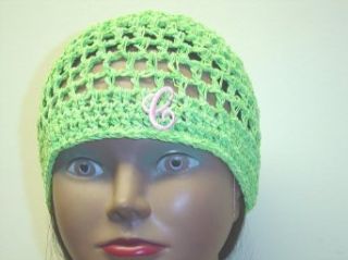 Cp111, Hand Crocheted Lime Green Gimp Skull Cap with Ivory