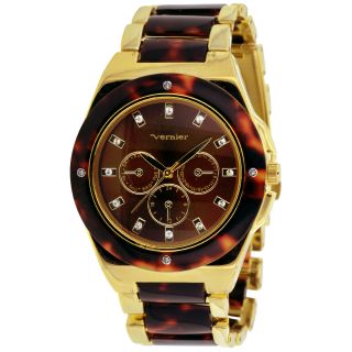 Vernier Womens Gold Tone/ Tortoise Resin Faux Chrono Bracelet Watch