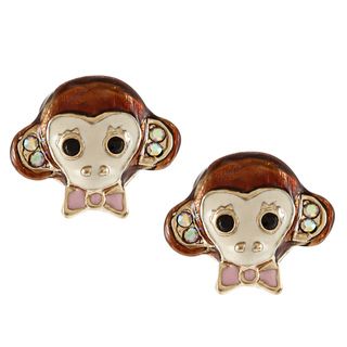 Betsey Johnson Cubic Zirconia Goldtone Brown Monkey Stud Earrings