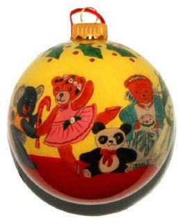 Painted Glass Ornament, Dancing Teddy Bears CO 113