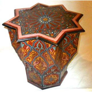 Hand painted Burgundy Arabesque Wooden End Table (Morocco)