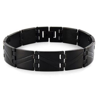 West Coast Jewelry Blackplated Stainless Steel Wave Pattern Link Mens