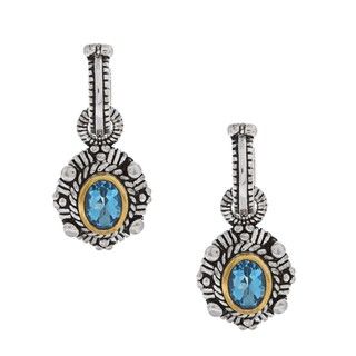 Oro Leoni 14k Gold and Sterling Silver Blue Topaz Earrings