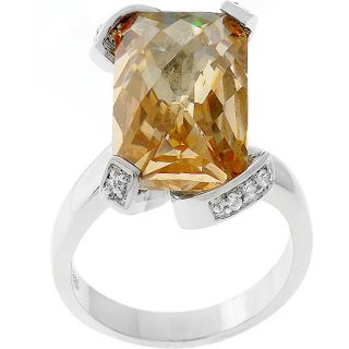 Kate Bissett Silvertone Emerald cut Champagne CZ Engagement Ring MSRP