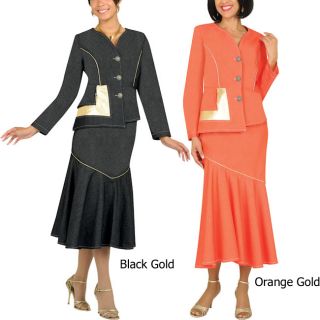 Divine Apparel Womens Plus Gold Trim Denim Suit Today $93.99