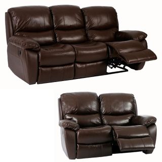 Clinton 2 piece Brown Reclining Leather Sofa and Loveseat Set