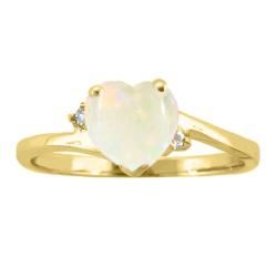 10k Gold October Birthstone Opal/ Diamond Heart Ring