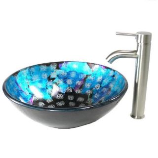 DeNovo Mystic Ruins Glass Vessel Sink and Brushed Nickel Faucet Combo