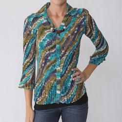 Signature by Larry Levine Womens Necklace Crinkle Blouse
