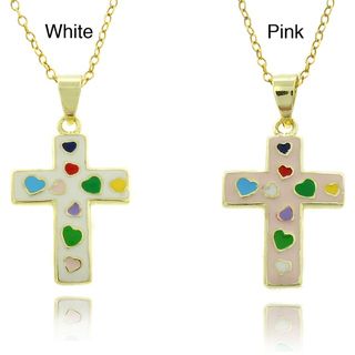 Molly and Emma 18k Gold Overlay Childrens Multi colored Heart Cross