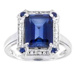 14k White Gold Lab created Ceylon Sapphire and Diamond Ring
