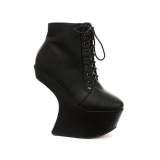 Odeon Black Heel less Lace Up Womens Wedge Ankle Boots