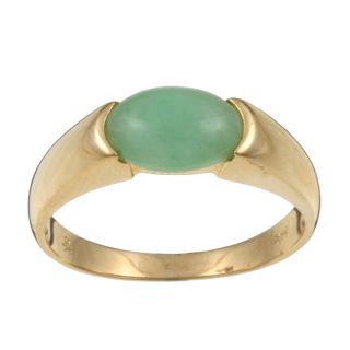 14k Yellow Gold Natural Green Jade Ring (Size 6.5)