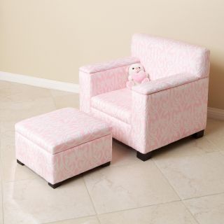 Light Pink/ White Fabric Kids Club Chair and Ottoman Set