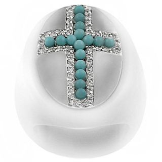 Tressa Sterling Silver Created Turquoise Beaded Cross Ring Today $37