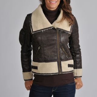 Members Only Womens Maddy Faux Shearling Flight Jacket