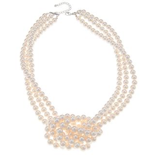 Roman Cream Faux Pearl 3 strand Side Knot Necklace
