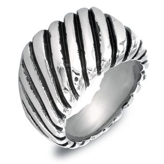 Stainless Steel Mens Rope Grooved Ring