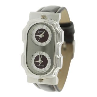 Geneva Womens Platinum Dual Time Leather Watch
