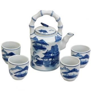 Porcelain Blue and White Landscape Tea Set (China)