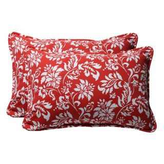 Decorative Red/ White Floral Rectangle Outdoor Toss Pillow (Set of 2