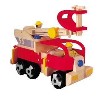 Plan Toys Wooden Fire Engine with Fireman Toys & Games