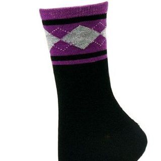 Chatties Womens Black & Purple Argyle Dress Socks 1 Pair   Size 9 11