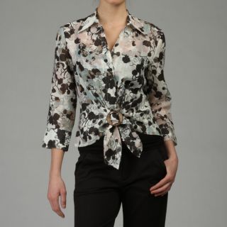 Lafayette 148 Womens Scattered Floral Tie front Blouse