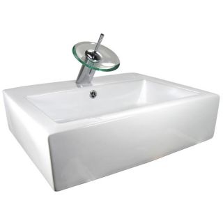 Rectangular Porcelain Bath Vessel Sink with Chrome Waterfall Faucet