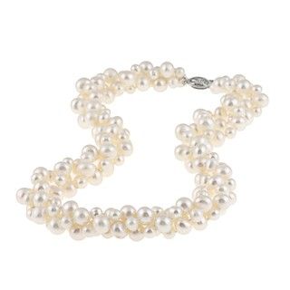 Sterling Silver Freshwater Pearl Twisted Necklace (4 mm/ 8 mm