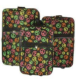 Peace Sign Print 3 Piece Suitcase Rolling Luggage Set