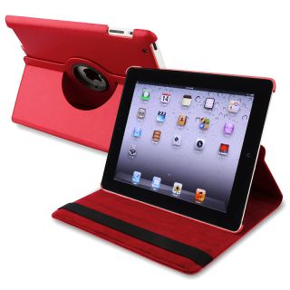 Red 360 degree Swivel Leather Case for Apple iPad 2/ 3