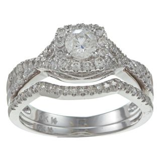 10k White Gold 3/4ct TDW Diamond Halo Bridal Ring Set (H I, I2