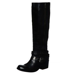 Bronx Womens Stuck On You Black Tall Belted Riding Boots