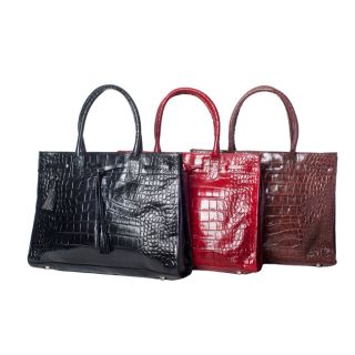 Michael Rome Patent Croco embossed Leather Tassel Tote Bag