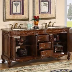 Silkroad Exclusive Stone Counter Top Double Sink Cabinet 72 inch