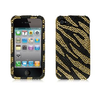 Premium Apple iPhone 4/4S Black and Gold Zebra Rhinestone Case