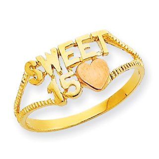 14k Two Tone Sweet 15 Heart Ring, Size 6 Jewelry