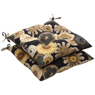 Black/ Yellow Floral Outdoor Tufted Seat Cushions (Set of 2