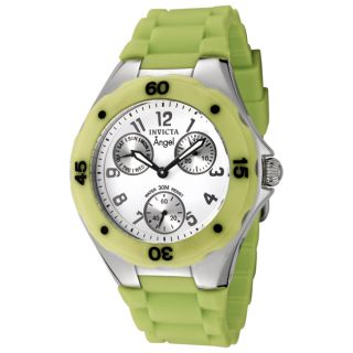 Invicta Womens Angel White Dial Light Green Silicon Watch