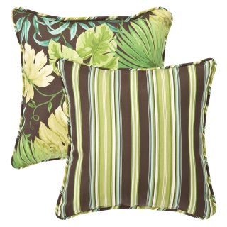 Pillow Perfect Outdoor Green/ Brown Tropical/ Stripe Toss Pillows (Set