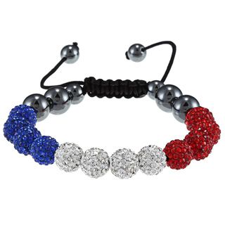 La Preciosa 10 mm Red, White and Blue Crystal Bead Macrame Bracelet
