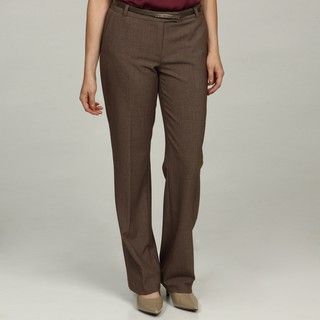 Calvin Klein Womens Madison Brown/Ecru Flat front Dress Pants