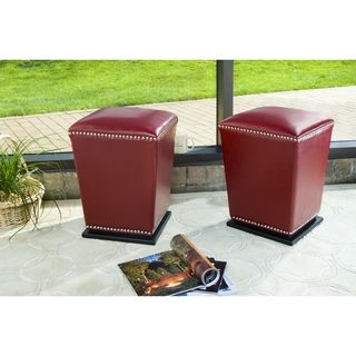 Mason Bicast Leather Red Ottomans (Set of 2)