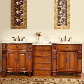 Silkroad Exclusive 84 inch Double Sink Cabinet Bathroom Vanity