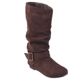  Brinley Co Womens Slouchy Boot with Side Accent Buckles Shoes