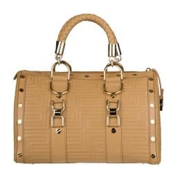Versace Beige Leather Stitched Bowler Bag