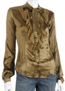 Cavalli Womens Long Sleeve Silk Shirt, Olive, Size 42