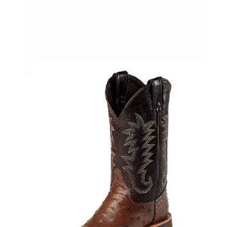 Justin Mens Ostrich Western Antique Brown Man Made Boot 12 B US